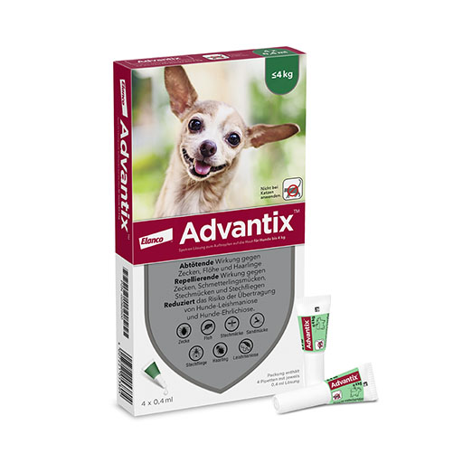 ADVANTIX Spot-on Lsg. z. Auftr. a. d. H. f. Hund bis 4 kg<sup> 6</sup> 4 St