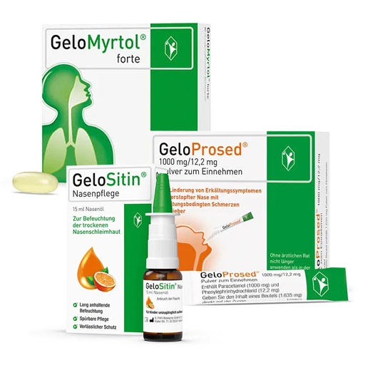 SPARSET: GELOMYRTOL forte 20 St * + GELOSITIN Nasenpflege Spray 15 ml + GELOPROSED Pulver zum Einnehmen 10 St * 1 St